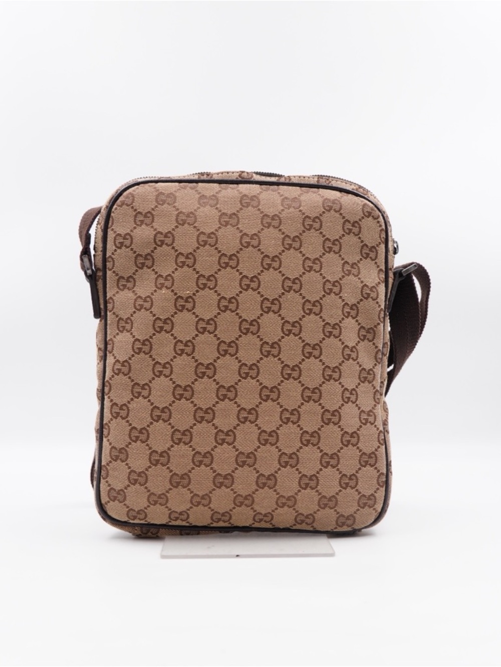 Gucci Brown Monogram Messenger Bag with Dark Brown Trim - Picture 2 of 11